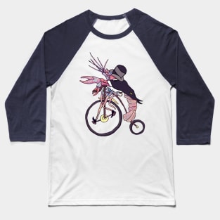 Lobster Shrimp Gentleman on Retro Bicycle Baseball T-Shirt